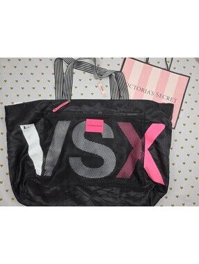 Victoria's Secret Large Weekender Tote Travel Gym Bag Black Pink NWT Tag